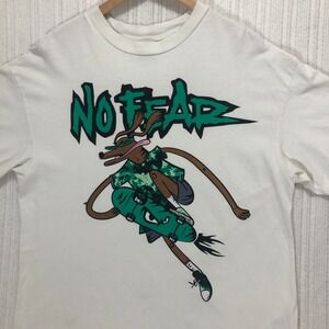 No Fear +H&M Graphic T-Shirt Skateboard Dog Cartoon White Tee Size XS‎